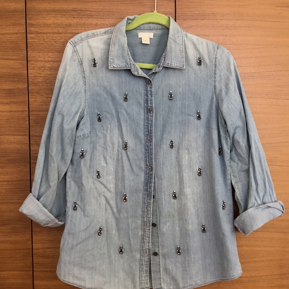 J Crew embellished Denim Shirt -Size Large